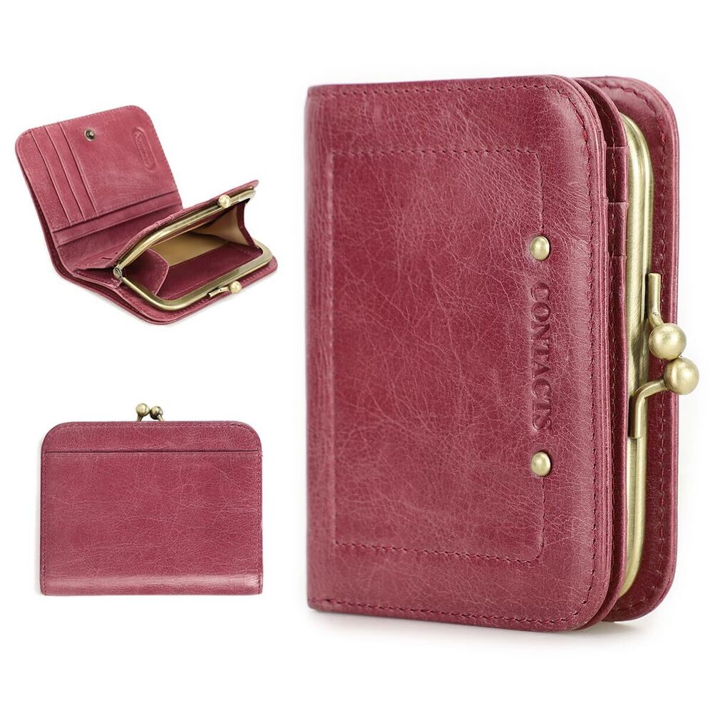 7622 Full Grain Leather Kiss Lock Wallet Kiss Clasp Coin Purse Vintage - Picture 1 of 8